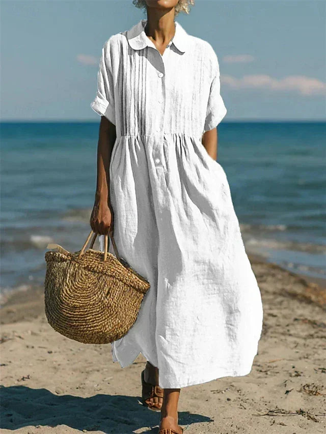 Button Mid Sleeve Dress for Women, Casual Style