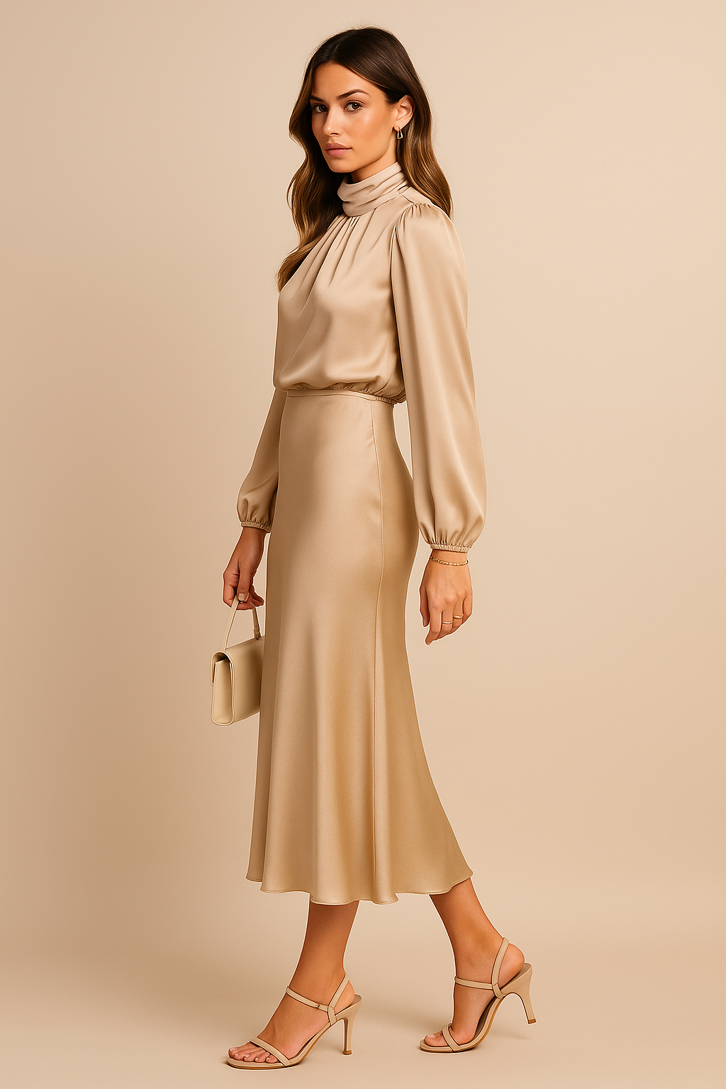 High-Waist Elegant Midi Dress for Women