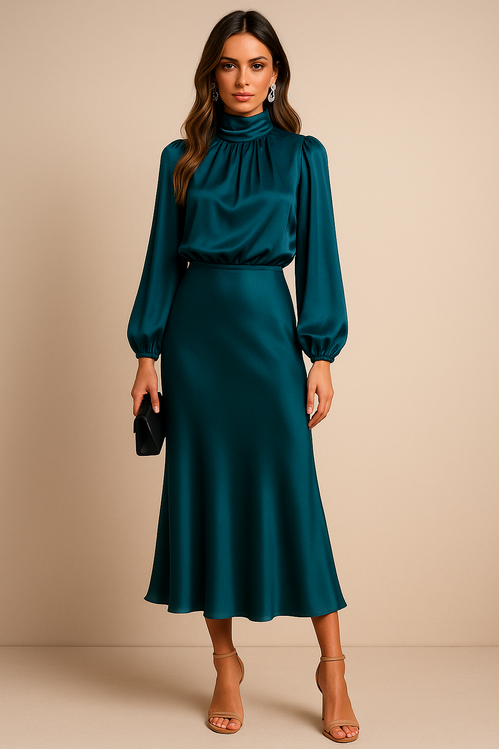 High-Waist Elegant Midi Dress for Women