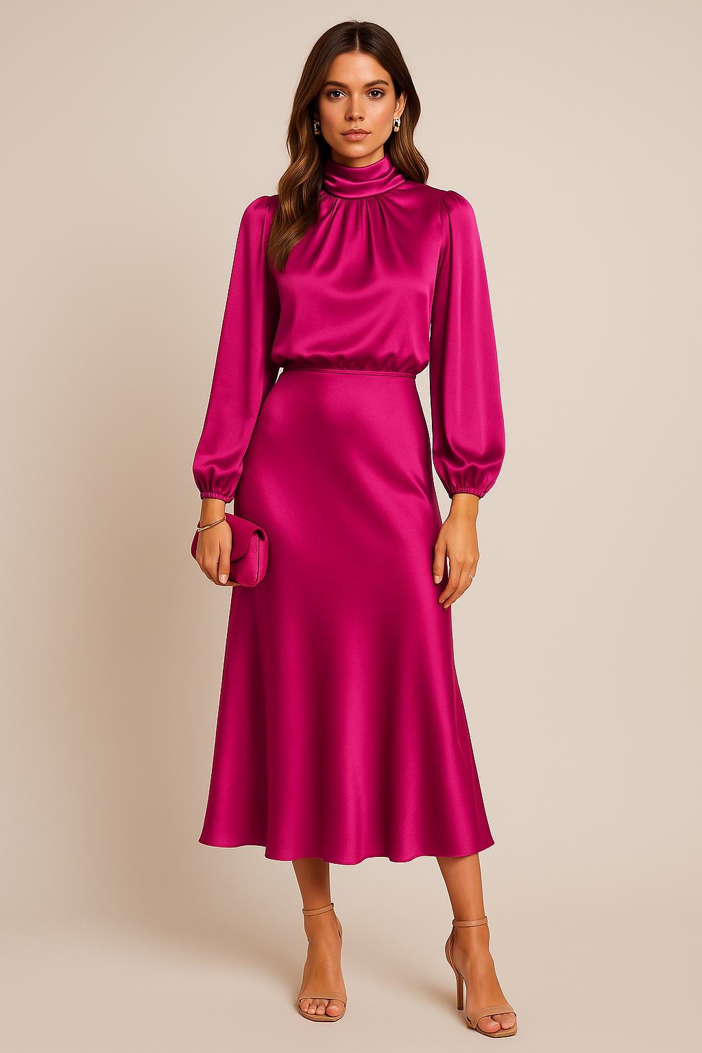 High-Waist Elegant Midi Dress for Women