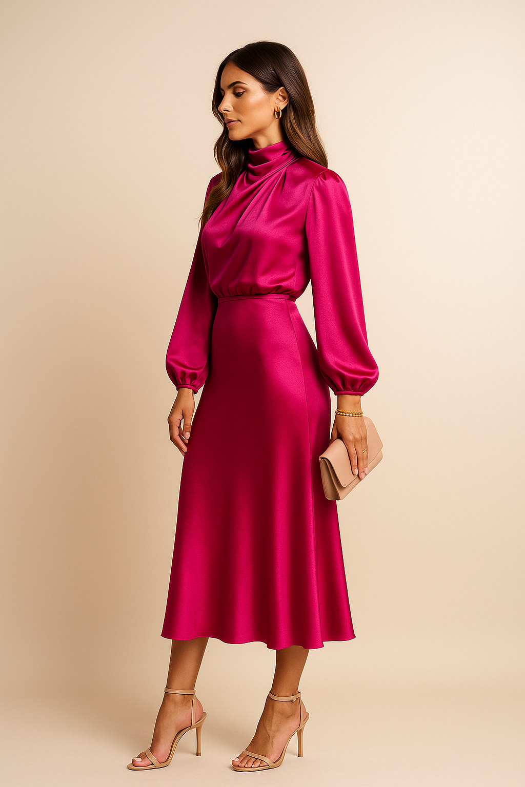 High-Waist Elegant Midi Dress for Women