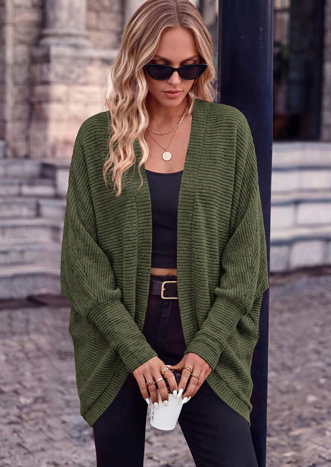 Women's Lightweight Long Sleeve Ribbed Knit Cardigan – Relaxed Fit