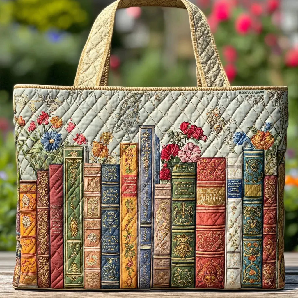 Book Floral Design Tote Bag, Stylish Style