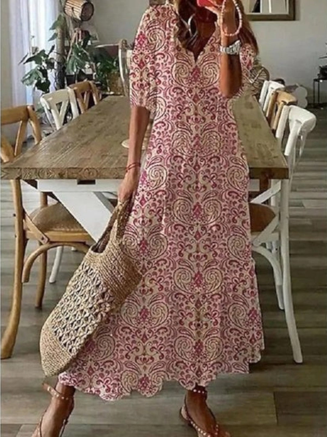 Boho V-Neck Summer Dress for Women, Plus Size