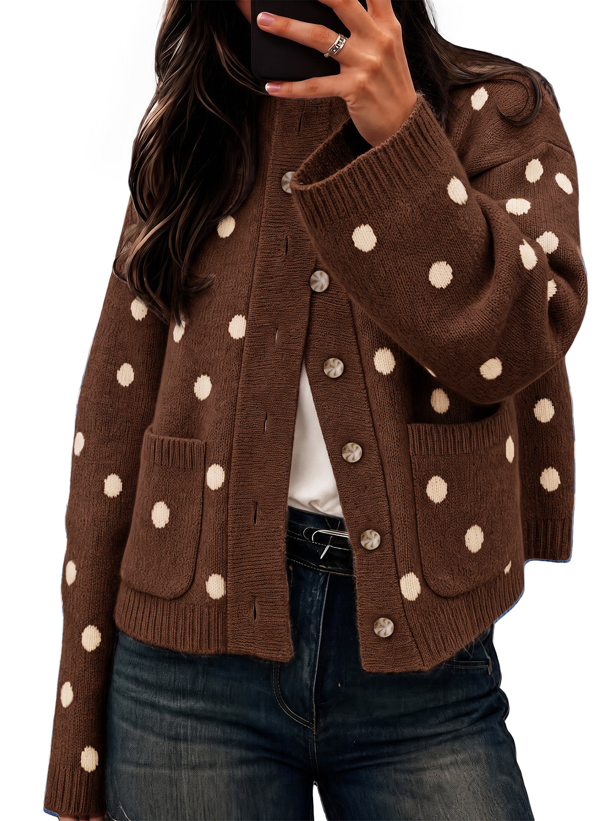 Women's Polka Dot Cardigan – Coffee