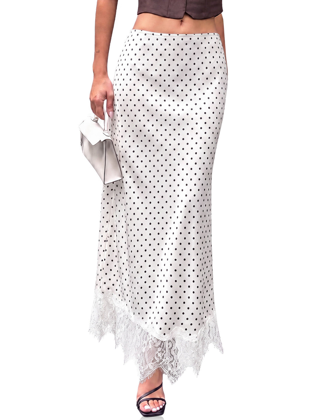 Women's Polka Dot Satin Maxi Skirt
