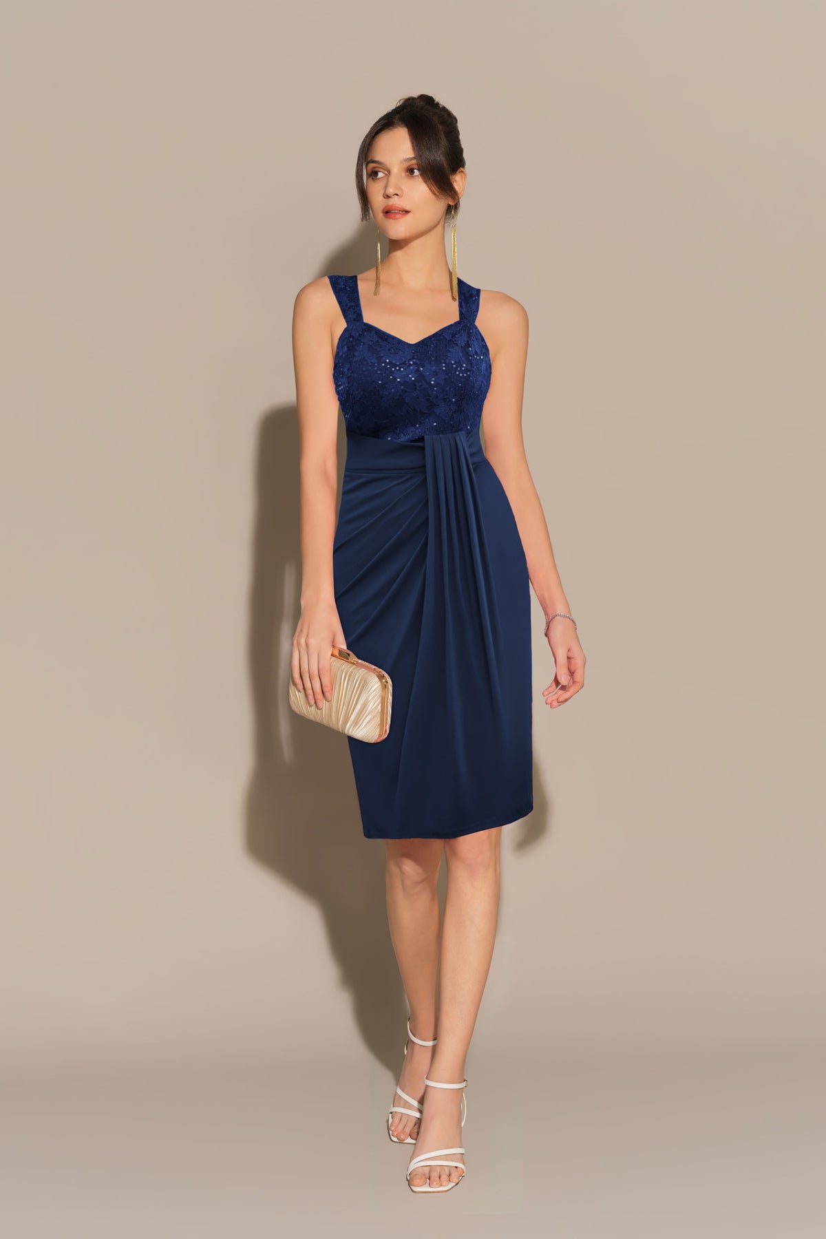 Women's Sequin Lace Sweetheart Party Dress – Navy Blue