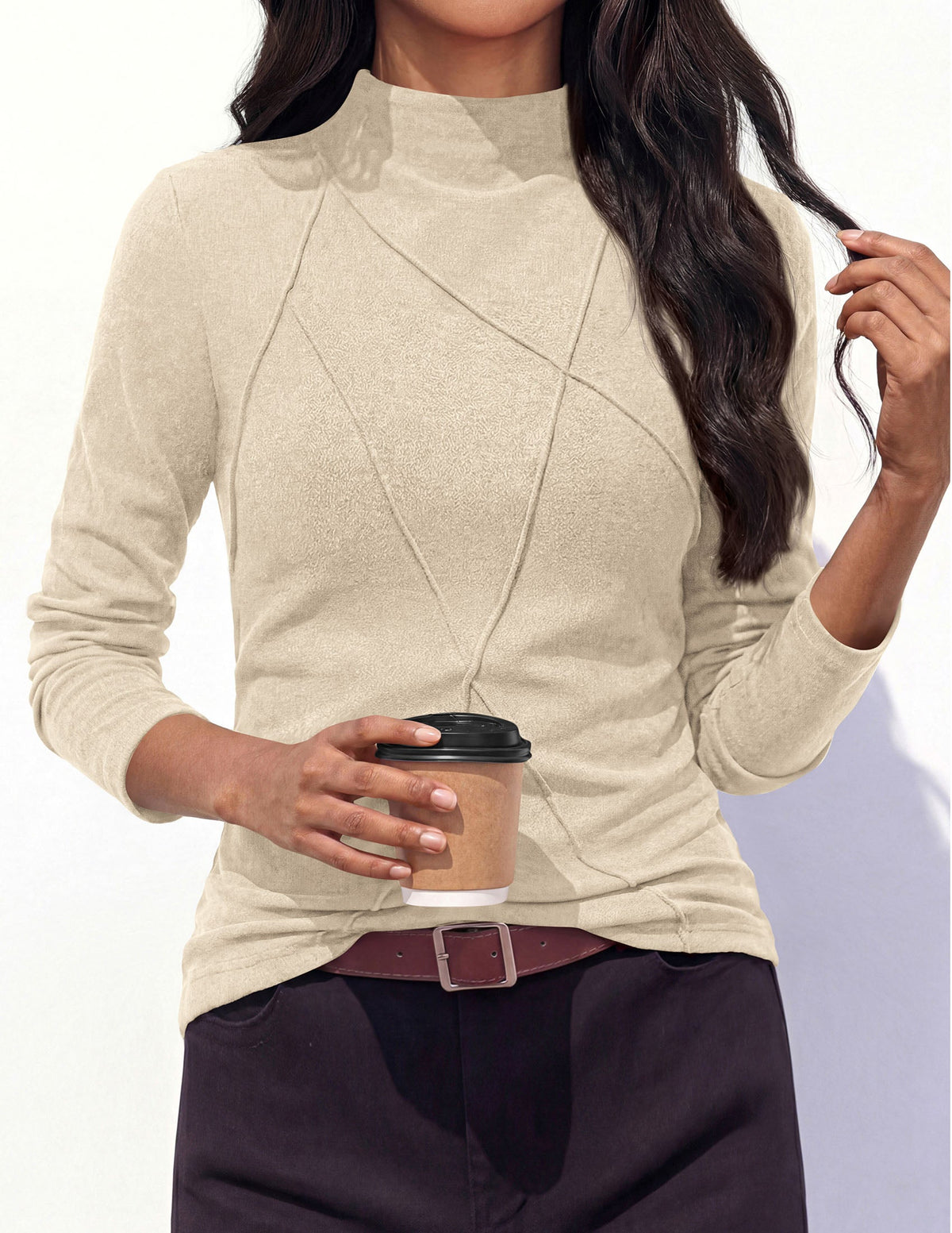 Women's Knit Long Sleeve Fitted Geometric Tunic Top – detail