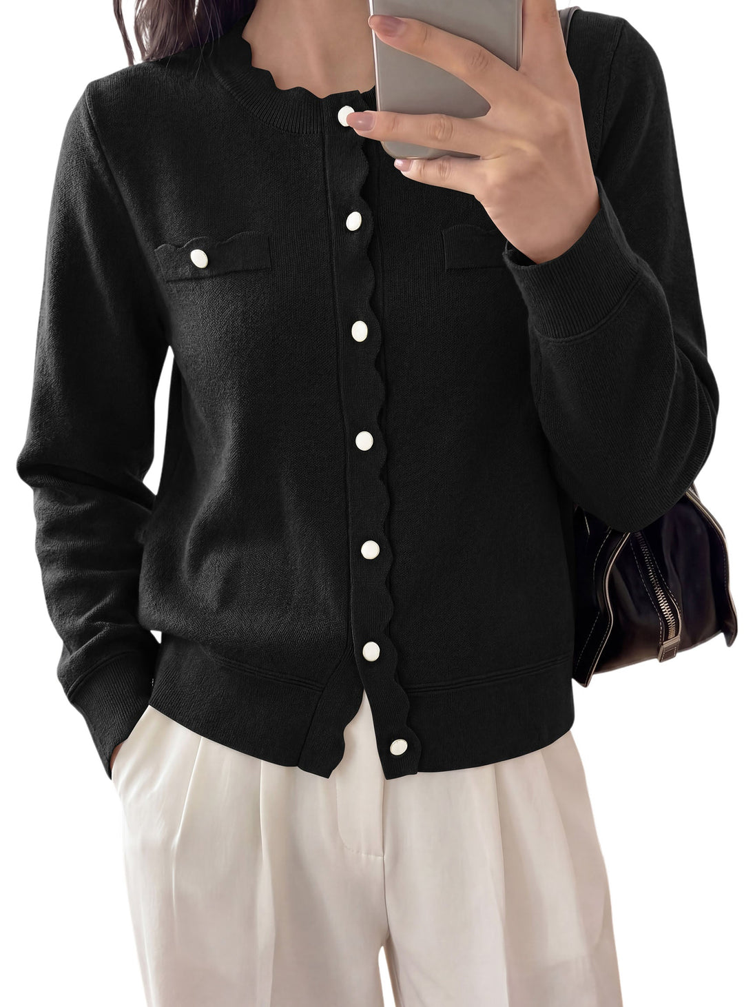Women's Lightweight Long Sleeve Button-Front Knit Cardigan – Crew Neck