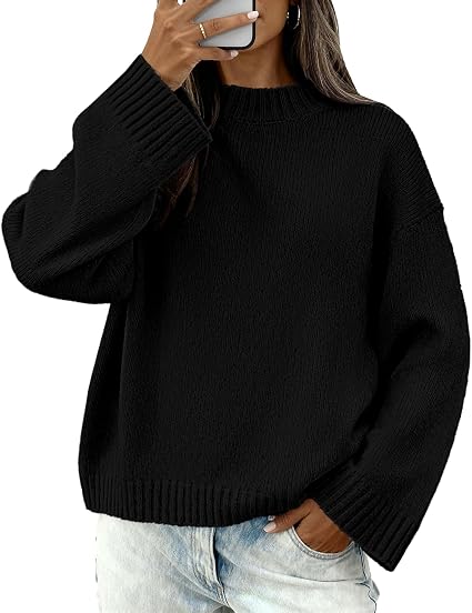 Women's Oversized Long Sleeve Knit Crew Neck Sweater – Ribbed