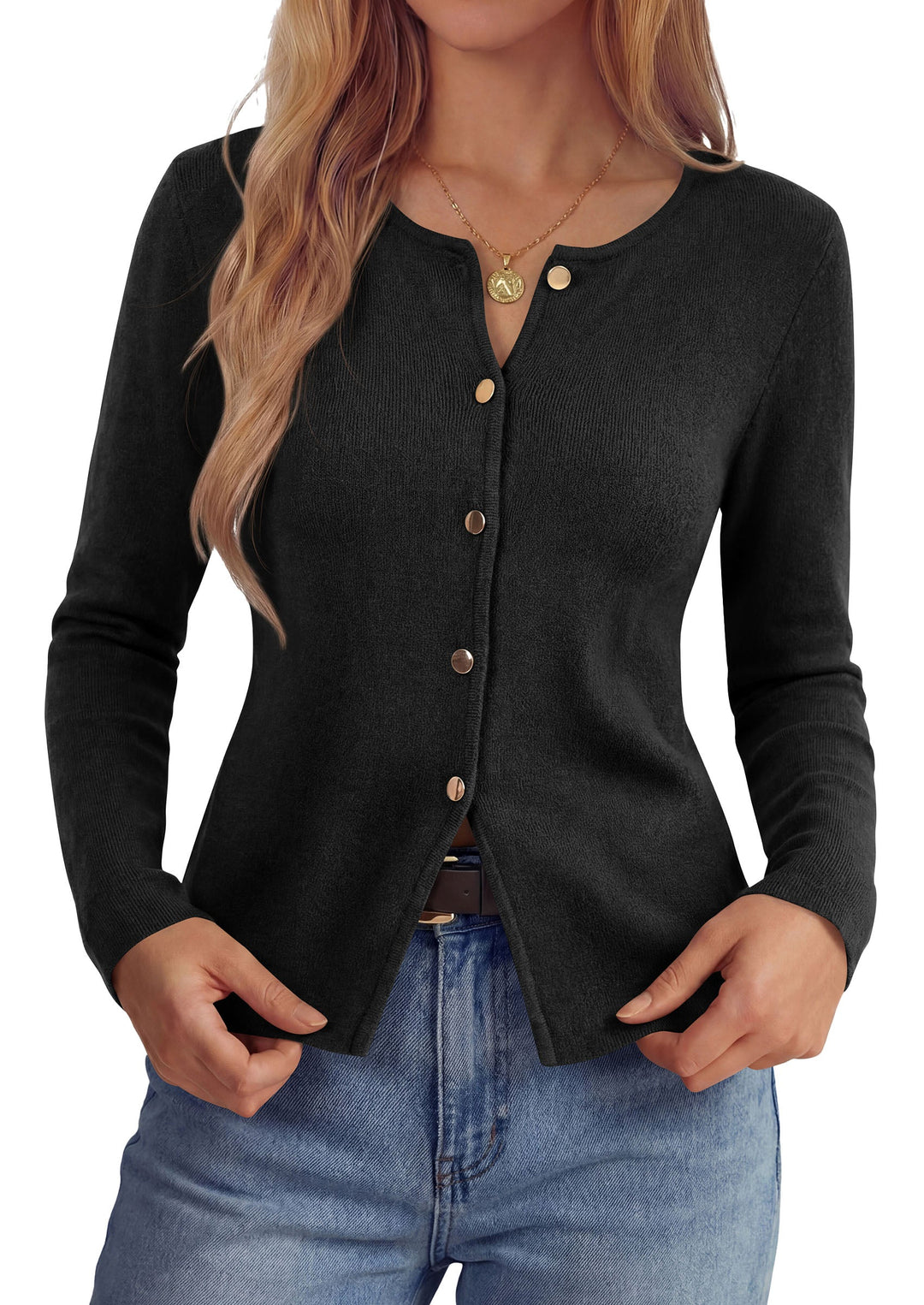 Women's Lightweight Long Sleeve Button-Front Knit Cardigan