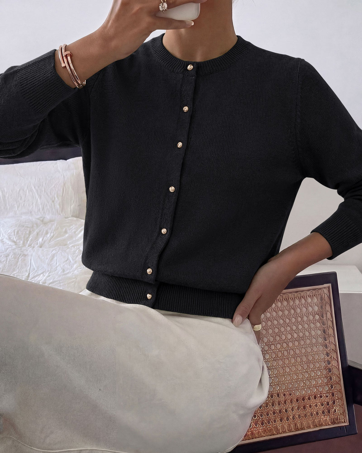 Women's Ribbed Knit Open-Front Long Sleeve Soft Cardigan – Black