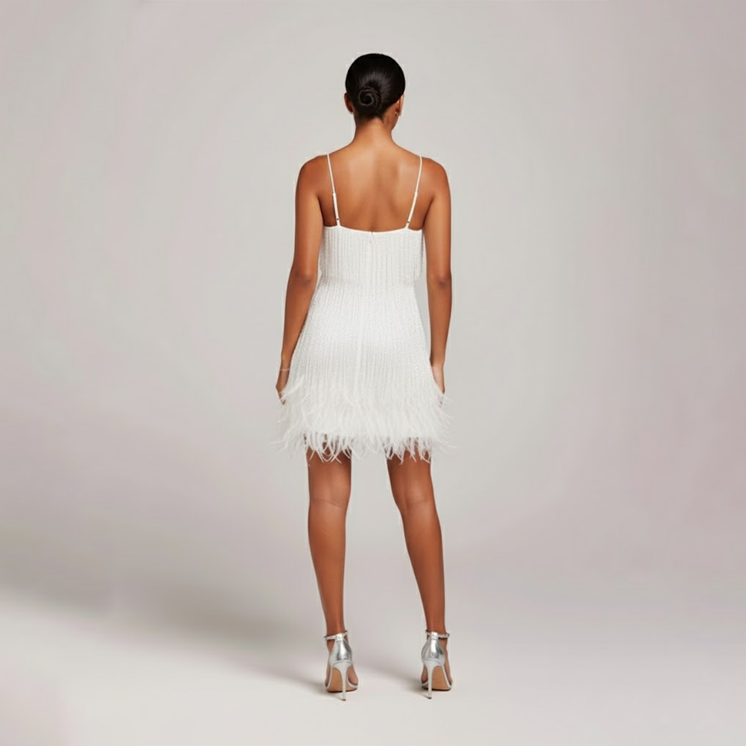Fringed Feather-Hem Party Dress for Women, Plus Size