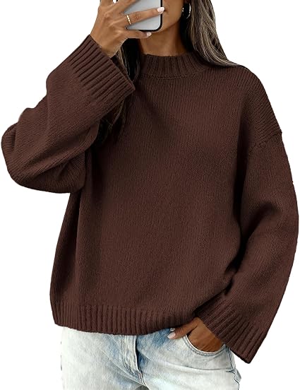 Women's Oversized Long Sleeve Knit Crew Neck Sweater – Ribbed