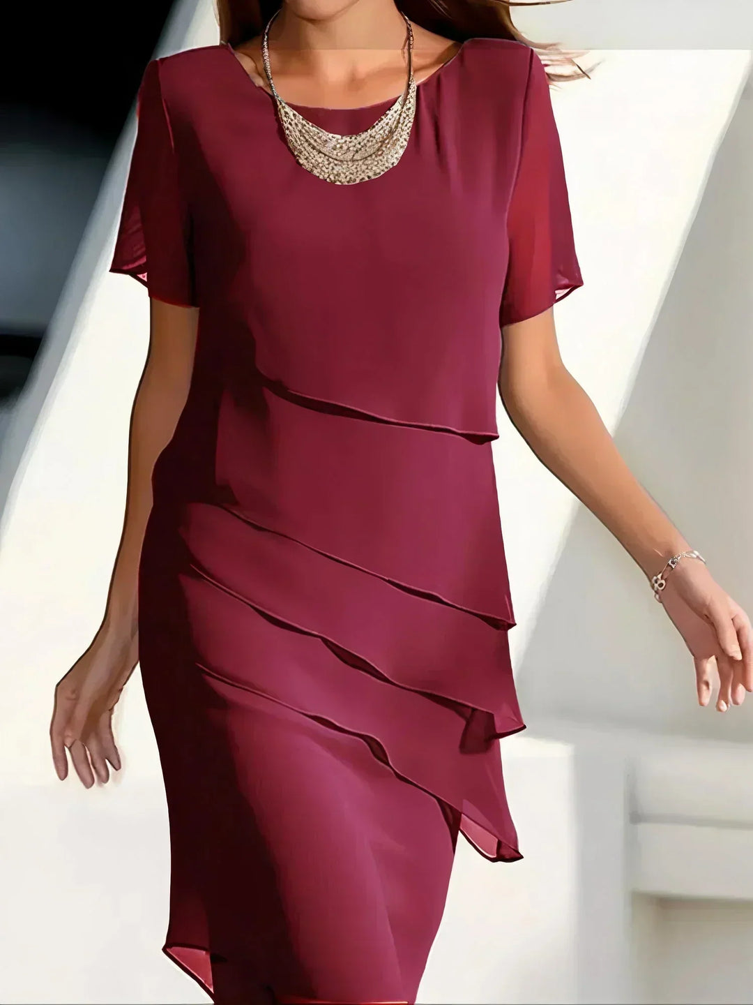 Flowy Short Sleeve Dress for Women, Elegant Style