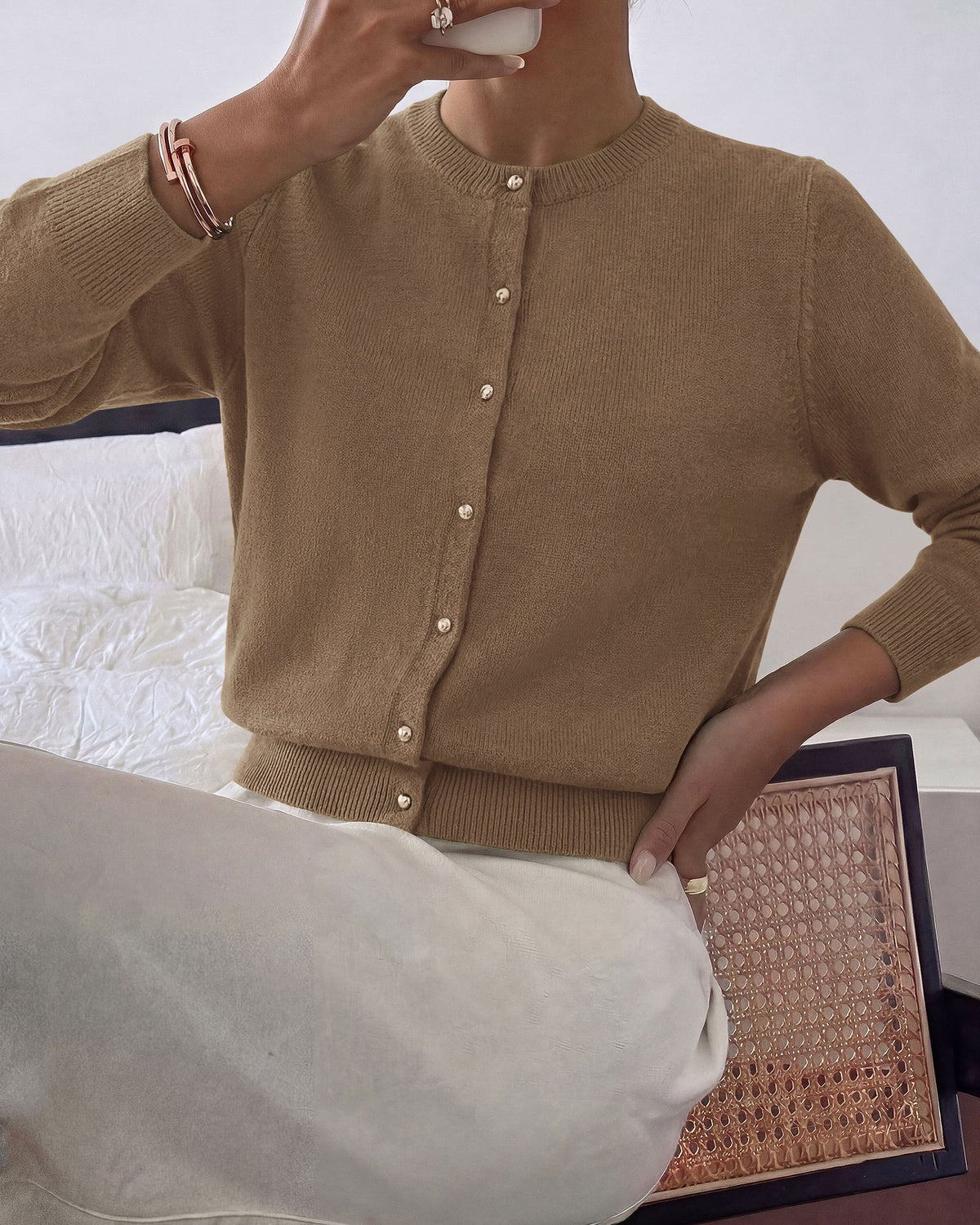 Women's Ribbed Knit Open-Front Long Sleeve Soft Cardigan – Camel