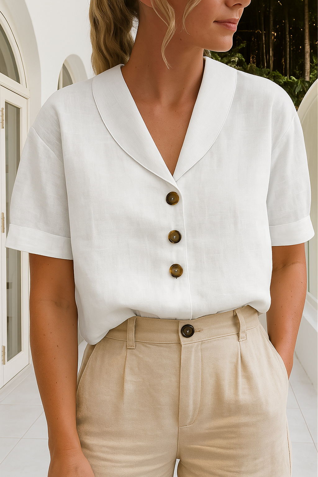 Button-Front Blouse for Women, Refined Style