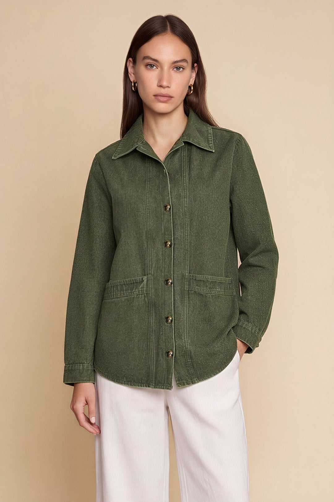 Women's Button-Front Denim Jacket – Cotton Blend