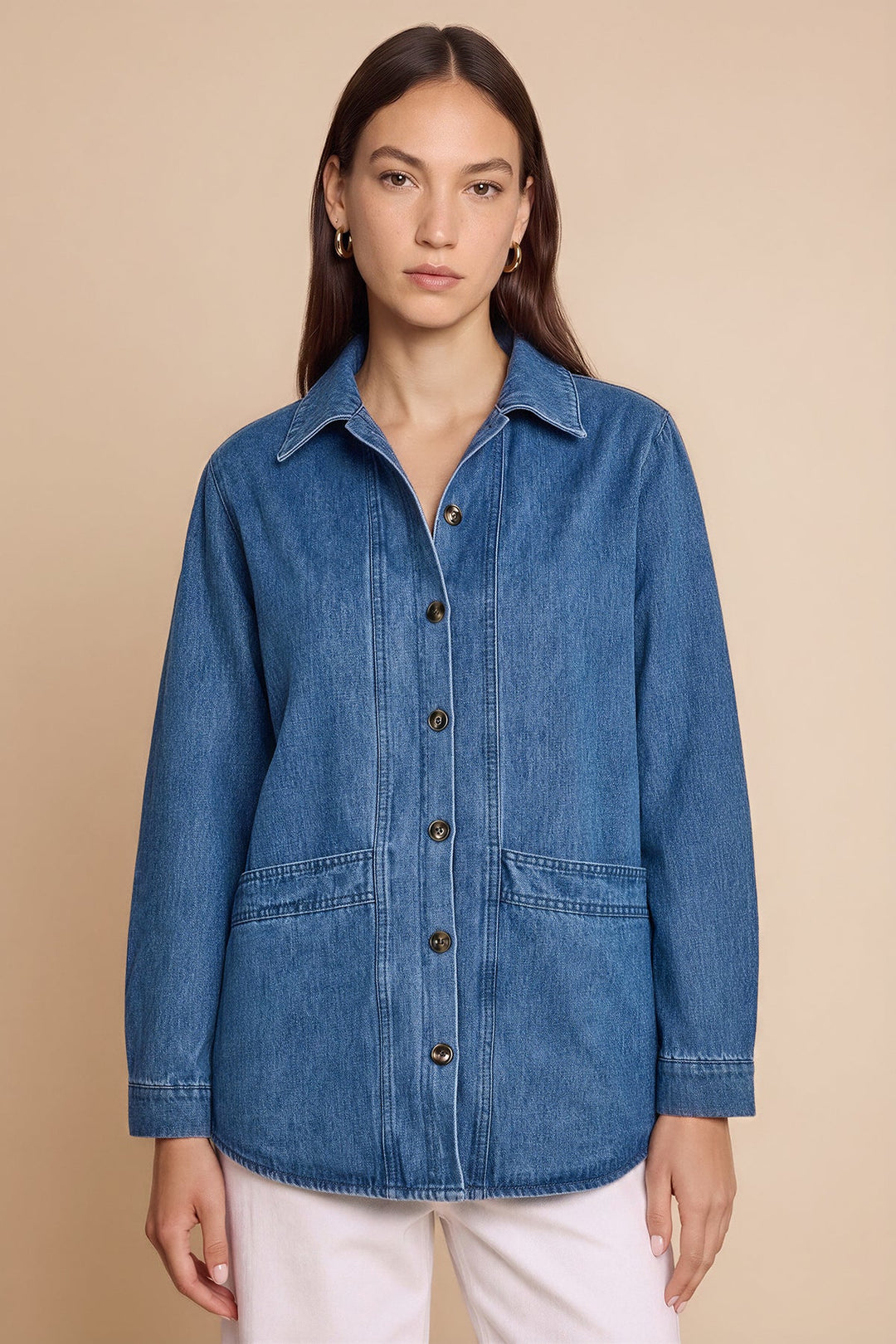 Women's Button-Front Denim Jacket – Cotton Blend