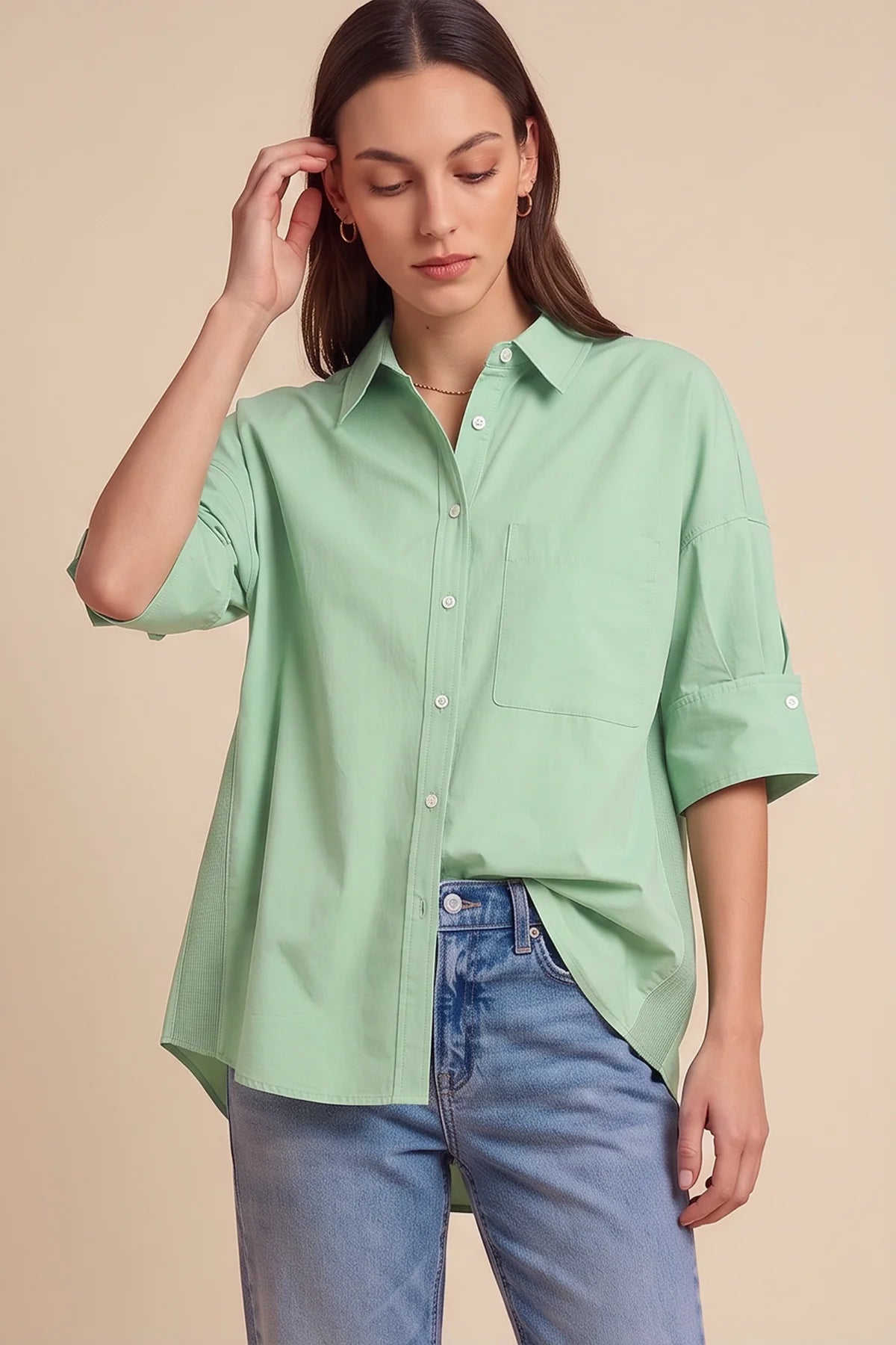 Women's Oversized Button-Down Shirt – Light Green