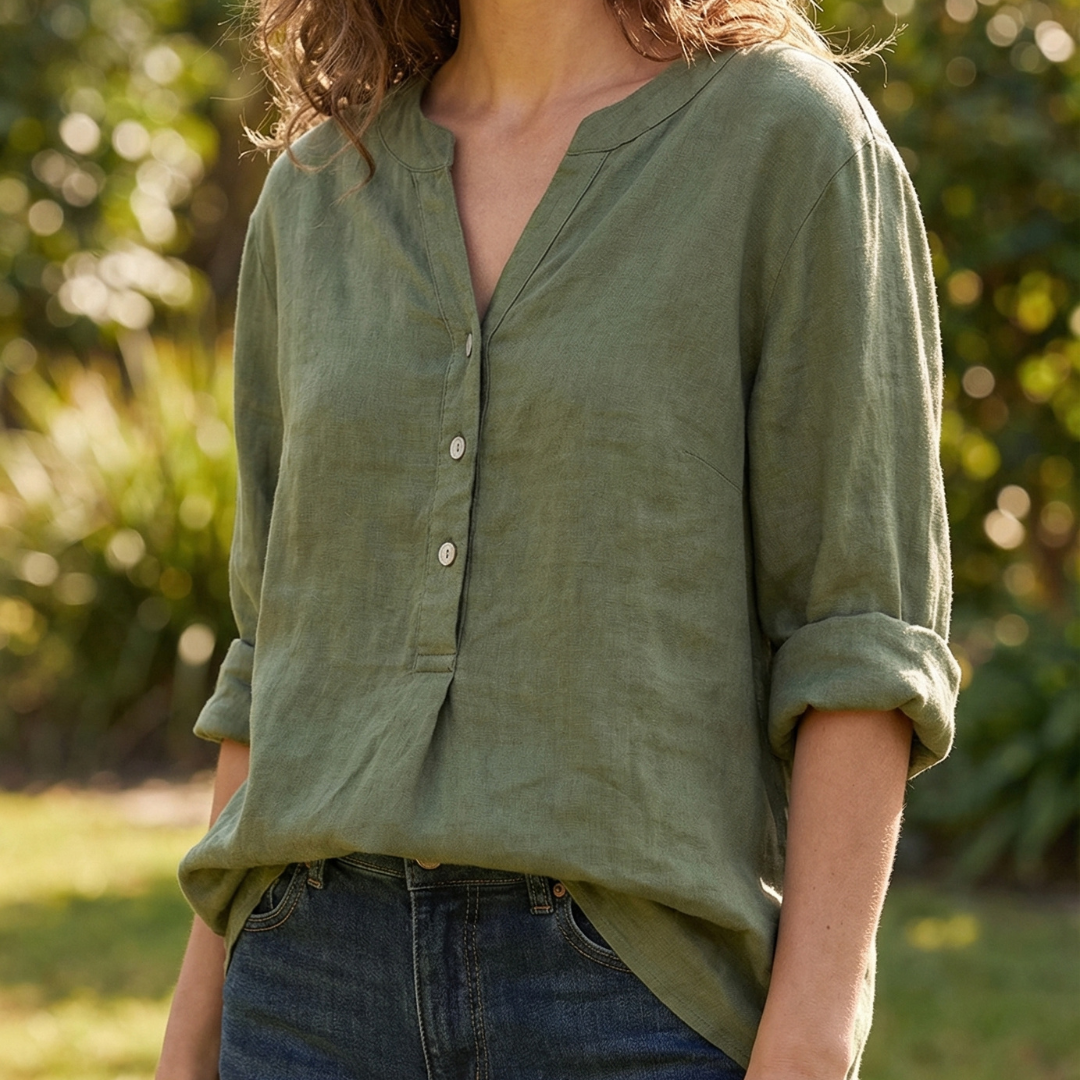 Refined V-Neck Button-Down Shirt for Women