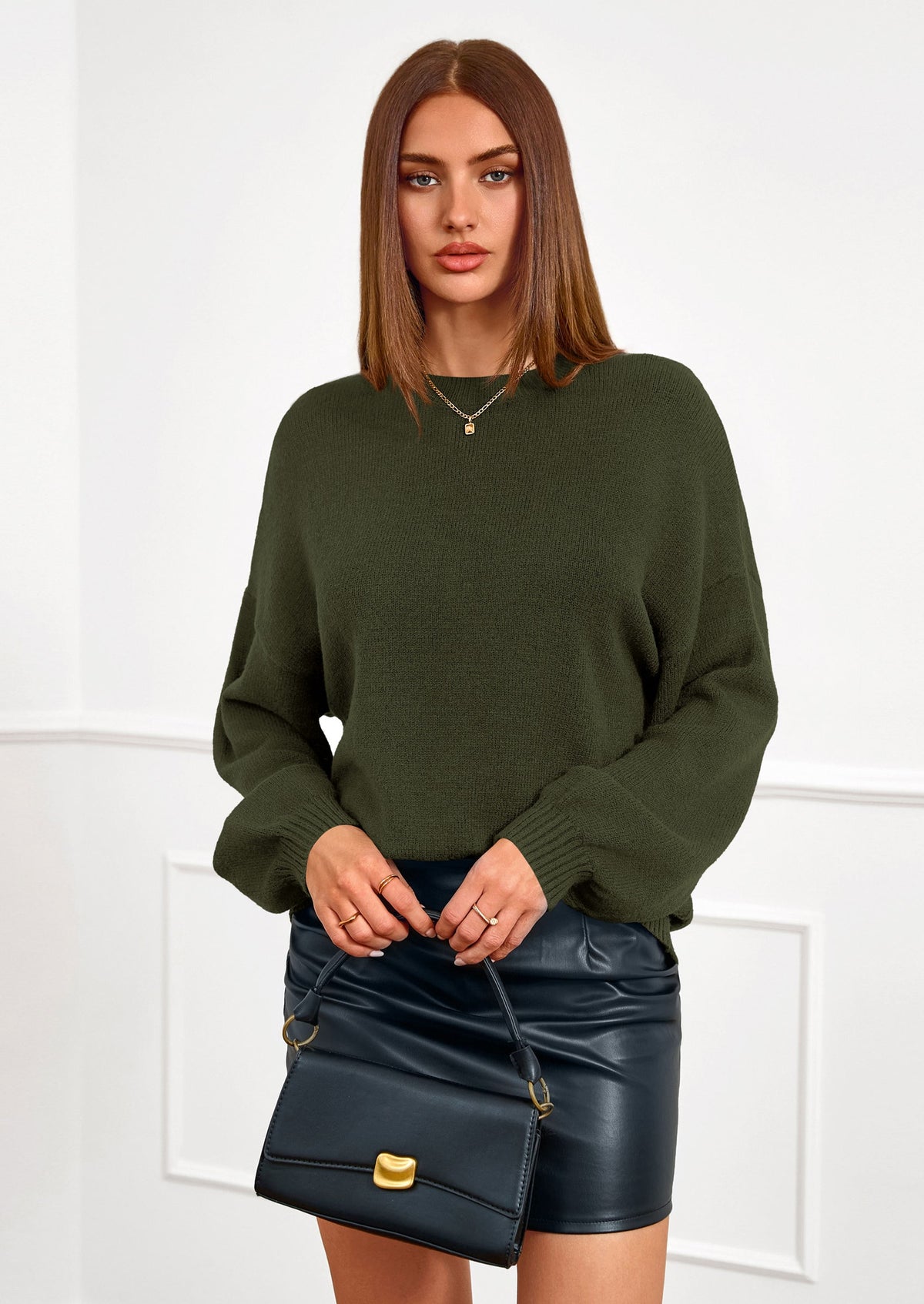 Women's Chunky Knit Oversized Casual Sweater – Army Green