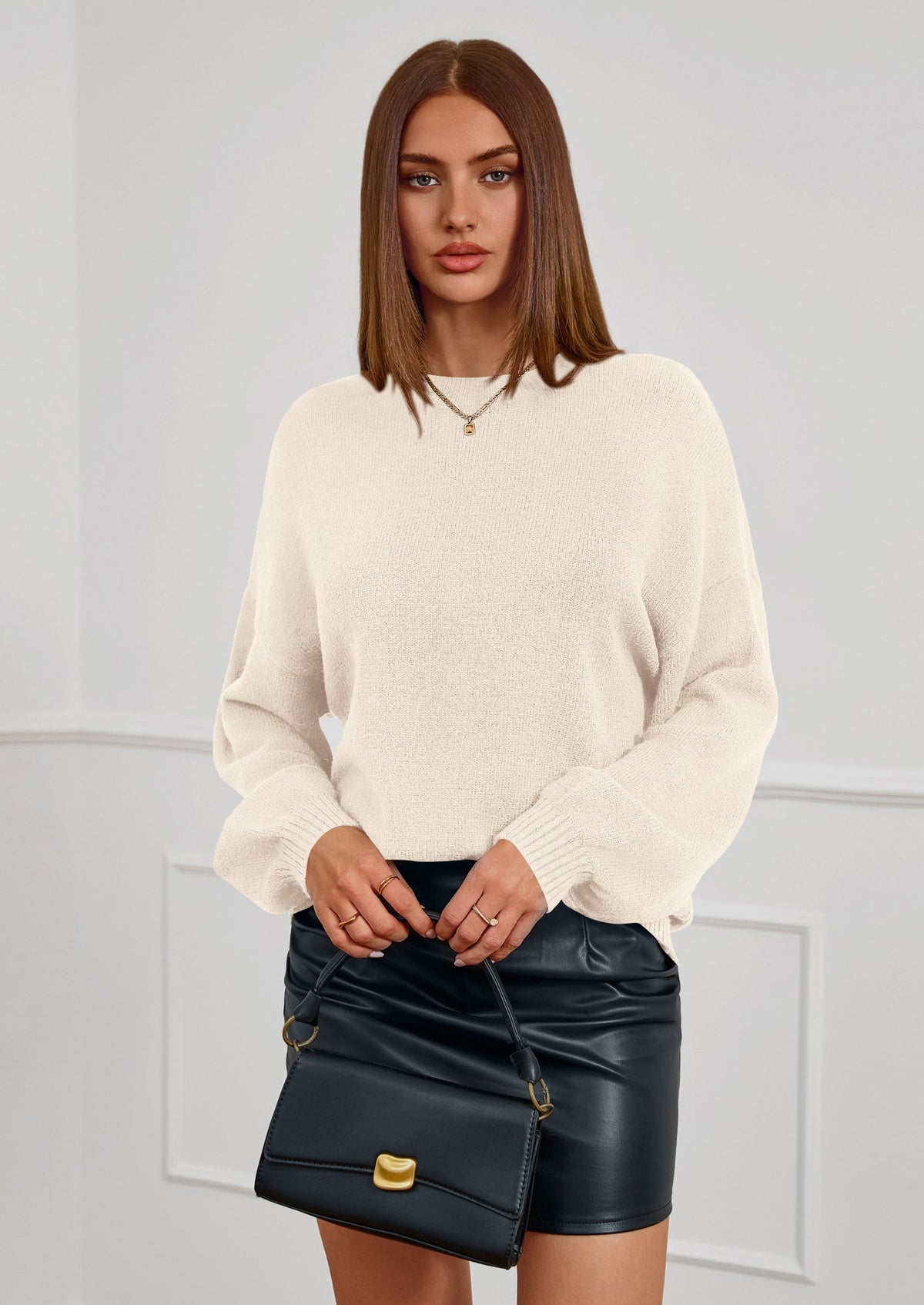 Women's Chunky Knit Oversized Casual Sweater – Beige