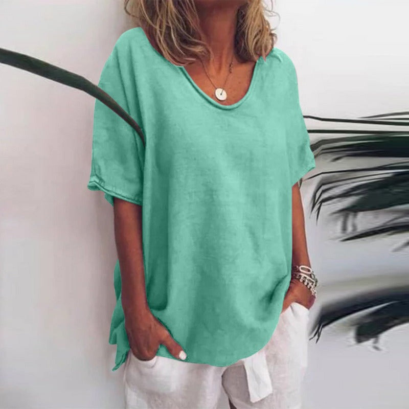 V-Neck Short Sleeve Blouse for Women, Refined Style