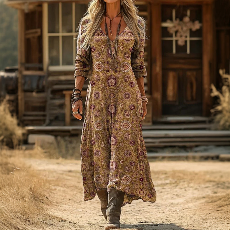 Vintage-Inspired Long Sleeve Casual Dress for Women, Plus Size