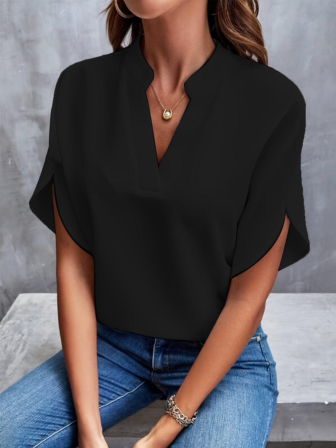 Draped V-Neck Blouse for Women, Elegant Style
