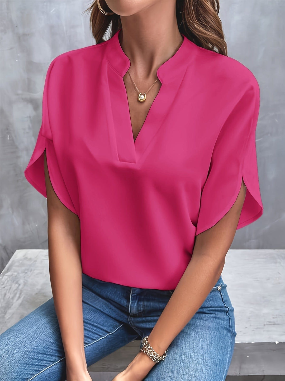 Draped V-Neck Blouse for Women, Elegant Style