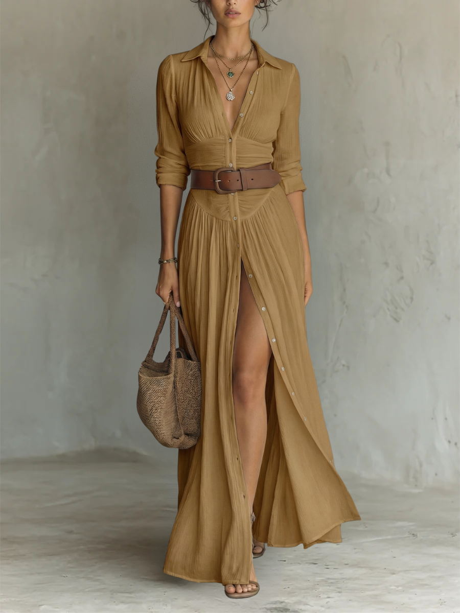 Stylish Long Sleeve Collared Dress for Women