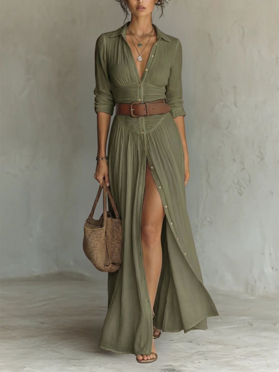 Stylish Long Sleeve Collared Dress for Women