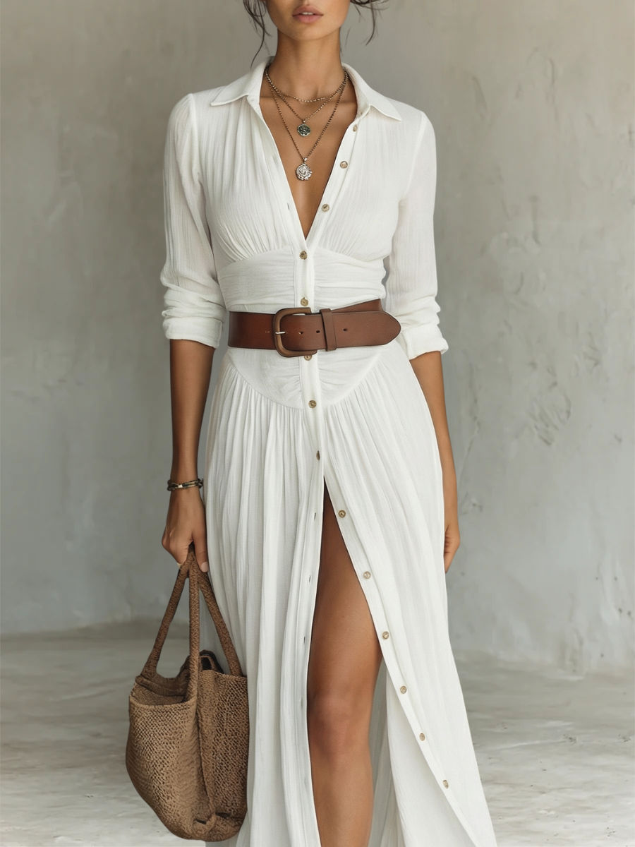 Stylish Long Sleeve Collared Dress for Women