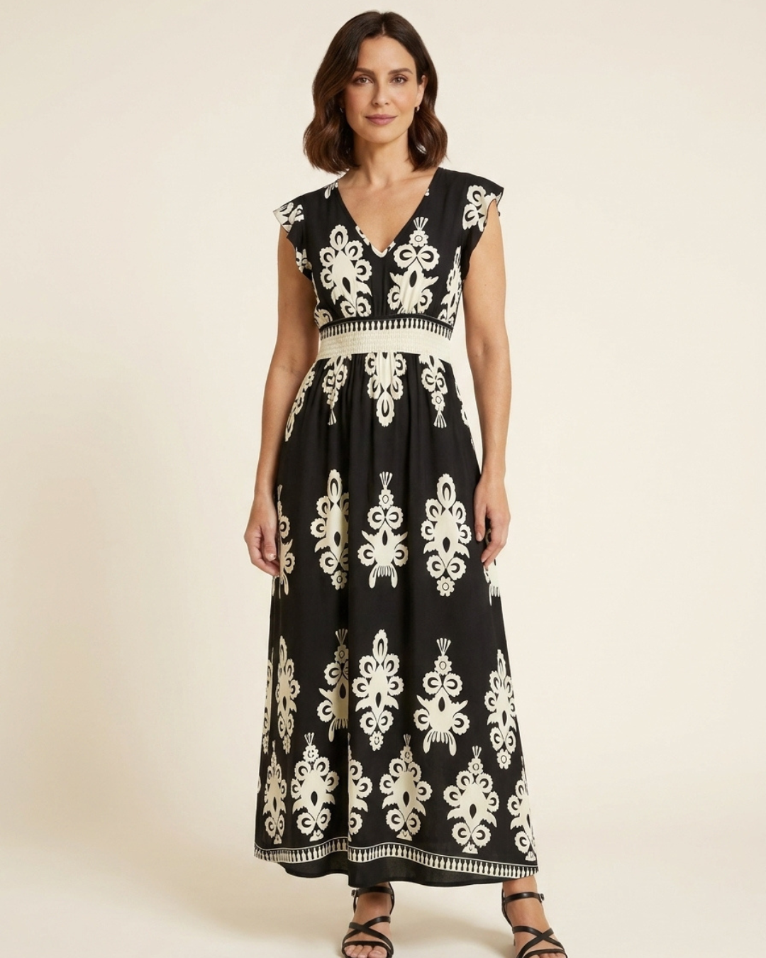 Baroque-Print V-Neck Maxi Dress for Women