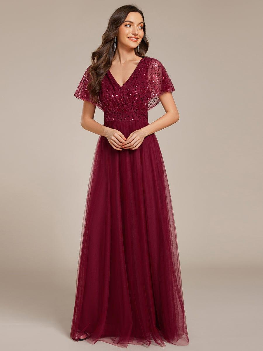 Women's Formal Sequin Maxi Party Dress – A-Line, V-Neck