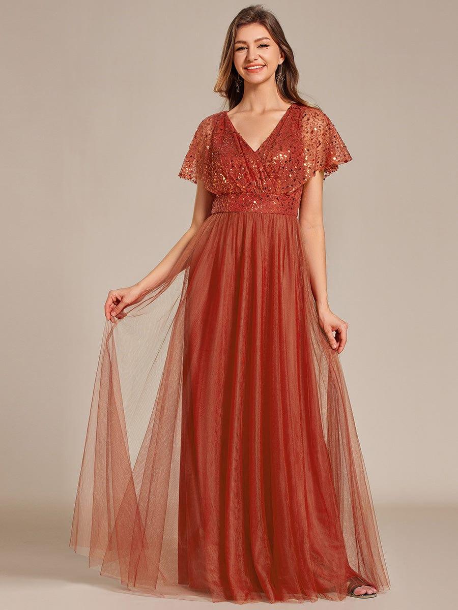 Women's Formal Sequin Maxi Party Dress – A-Line, V-Neck