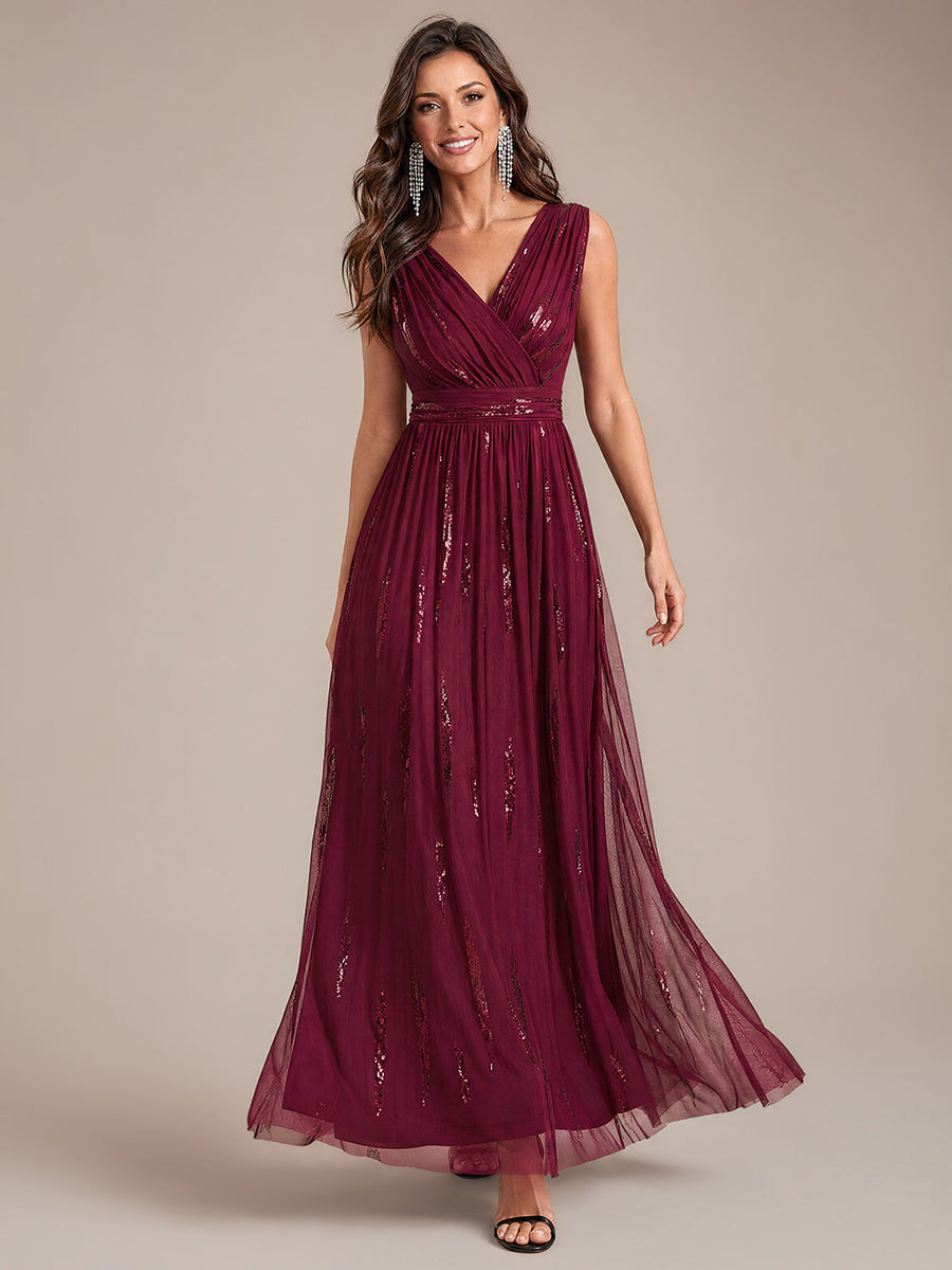 Women's Sequin Tulle Maxi Party Dress – A-Line, Sleeveless