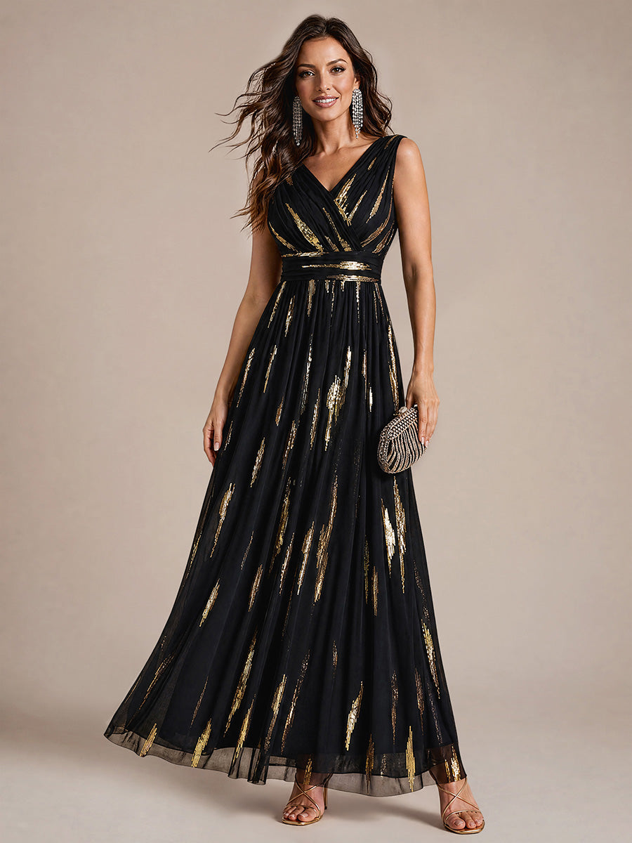 Women's Sequin Tulle Maxi Party Dress – A-Line, Sleeveless