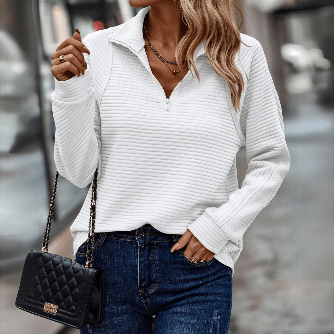 Ribbed Half-Zip Pullover for Women
