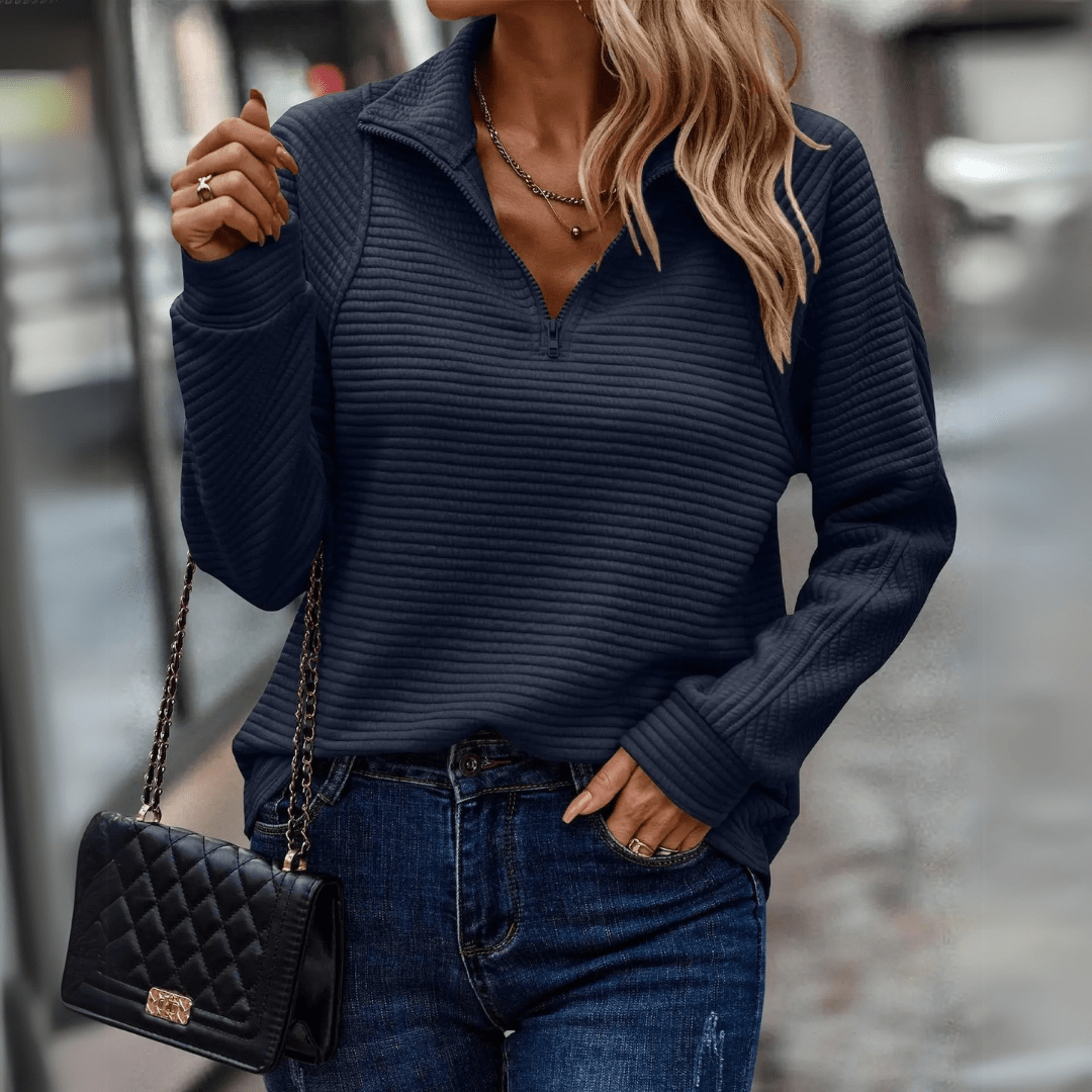 Ribbed Half-Zip Pullover for Women