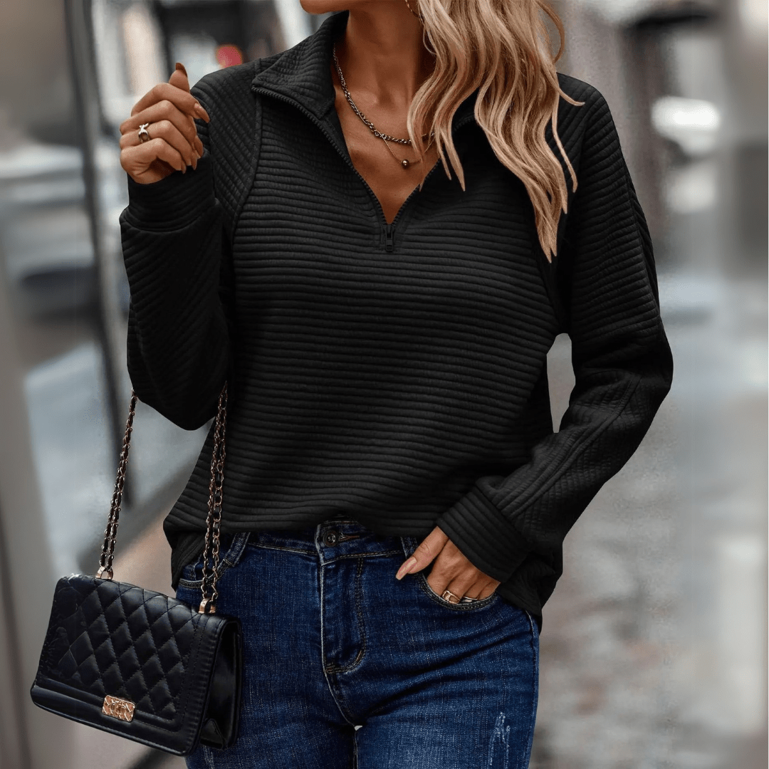 Ribbed Half-Zip Pullover for Women
