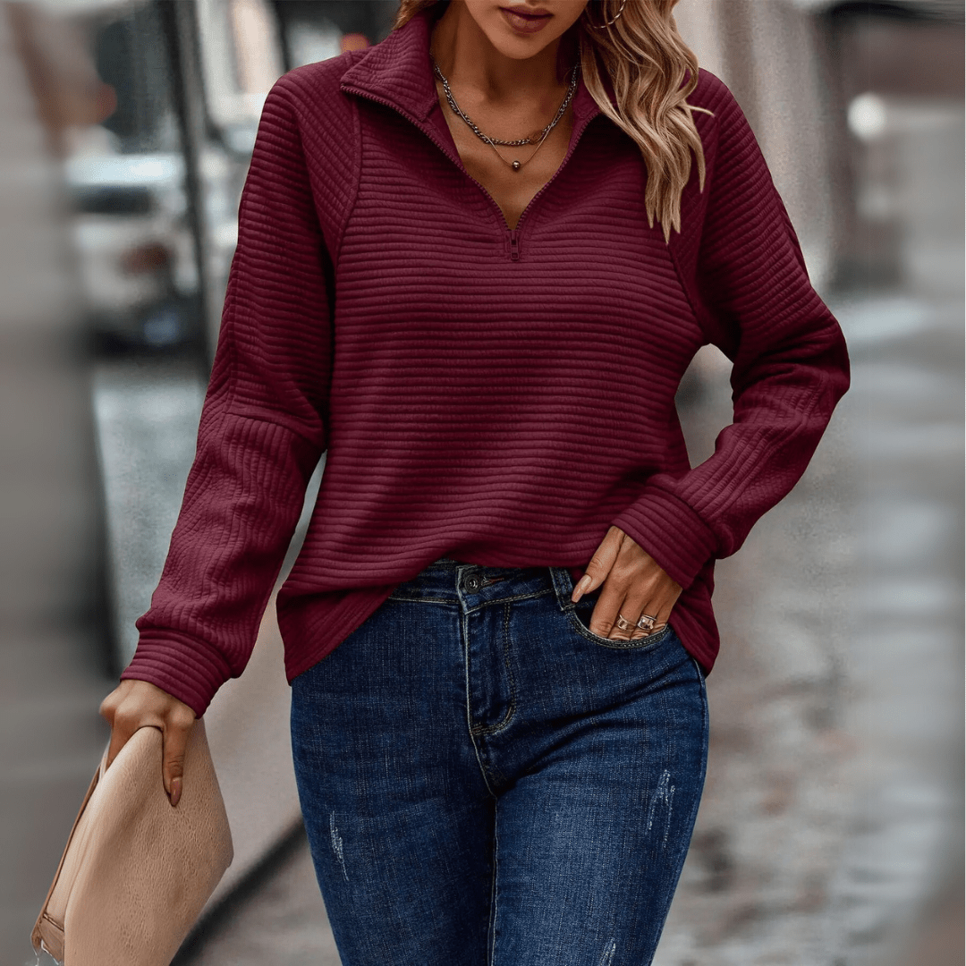 Ribbed Half-Zip Pullover for Women