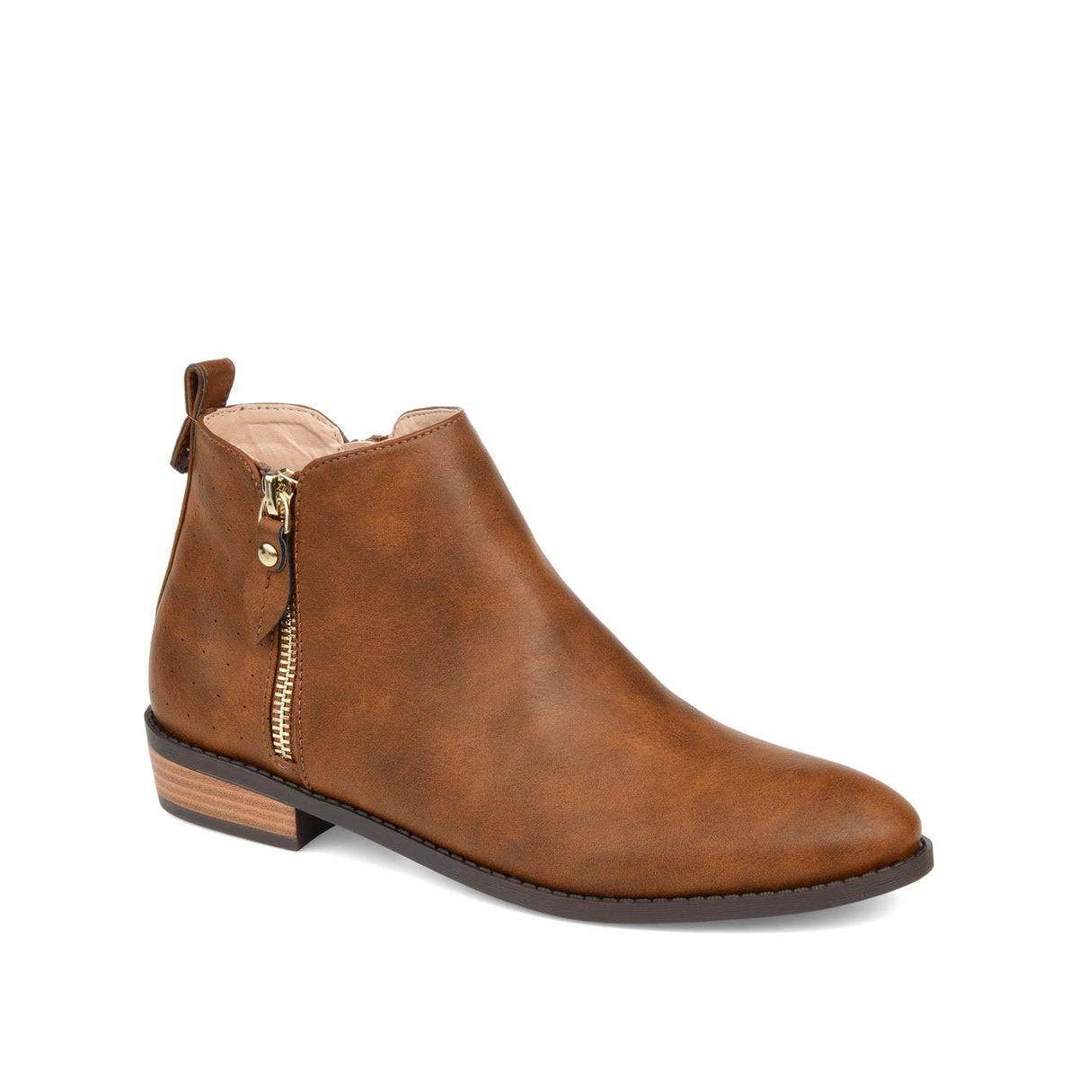 Women's Faux Leather Zip-Up Ankle Boots – Brown
