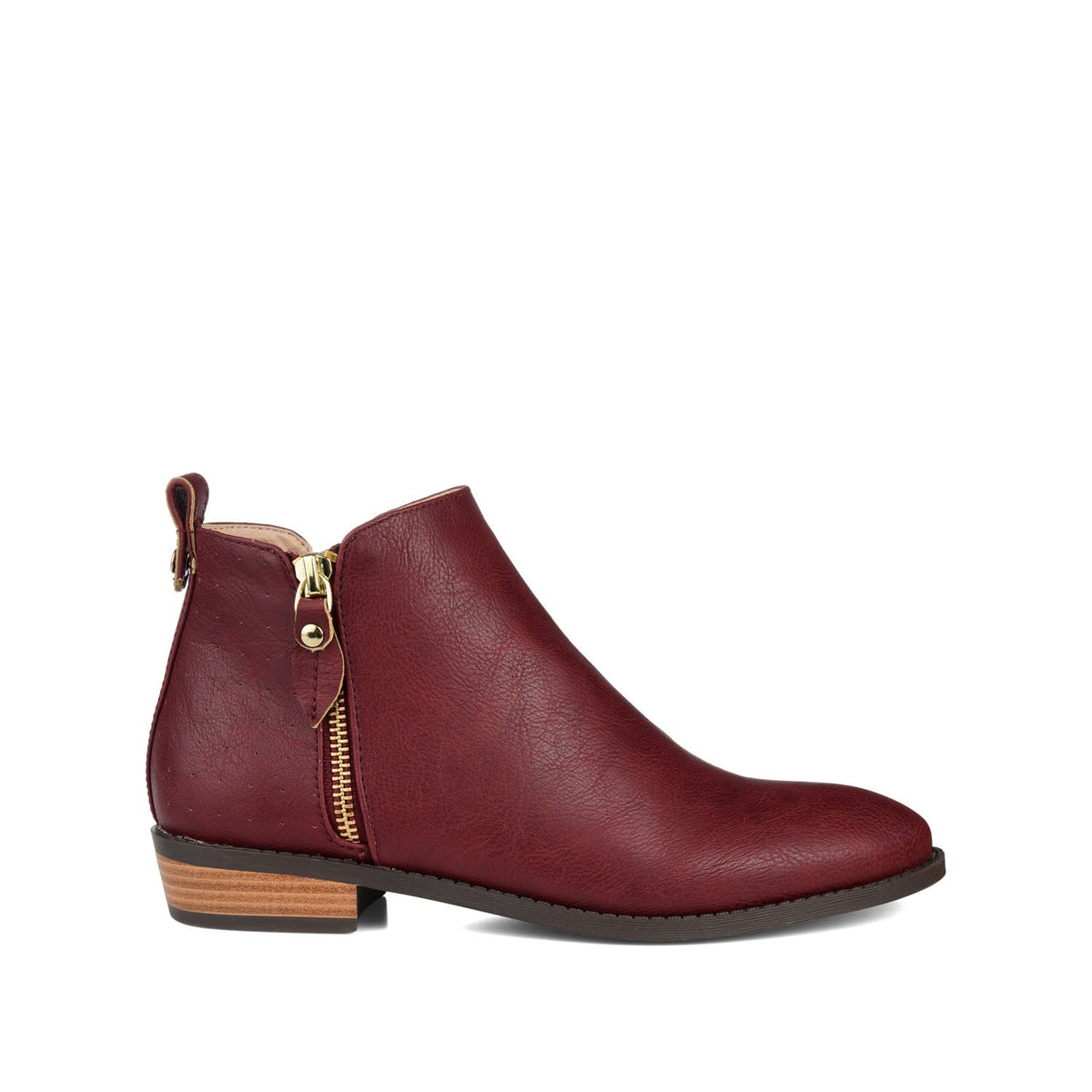 Women's Faux Leather Zip-Up Ankle Boots – Wine