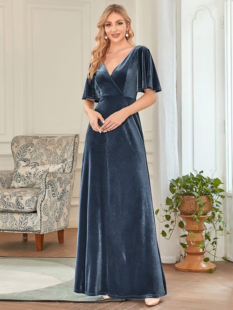 Women's Velvet V-Neck Midi Party Dress – Stretch