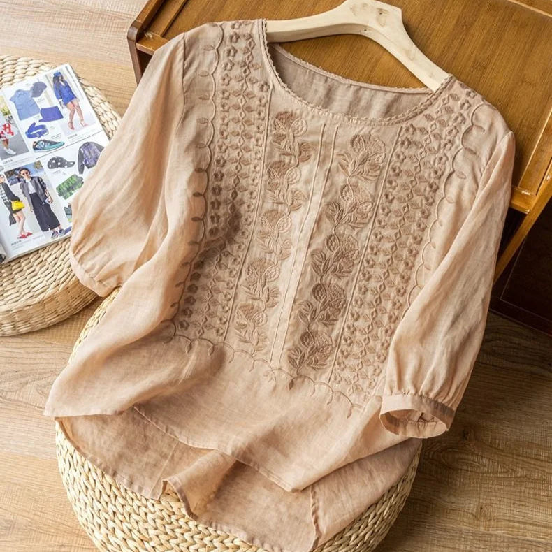 Embroidered Summer Blouse for Women, Plus Size