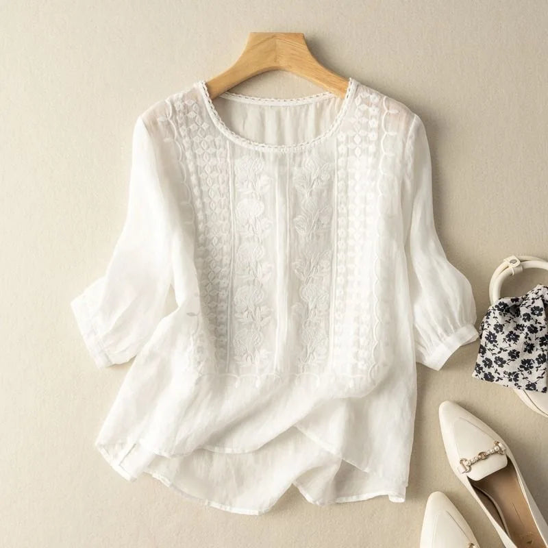 Embroidered Summer Blouse for Women, Plus Size
