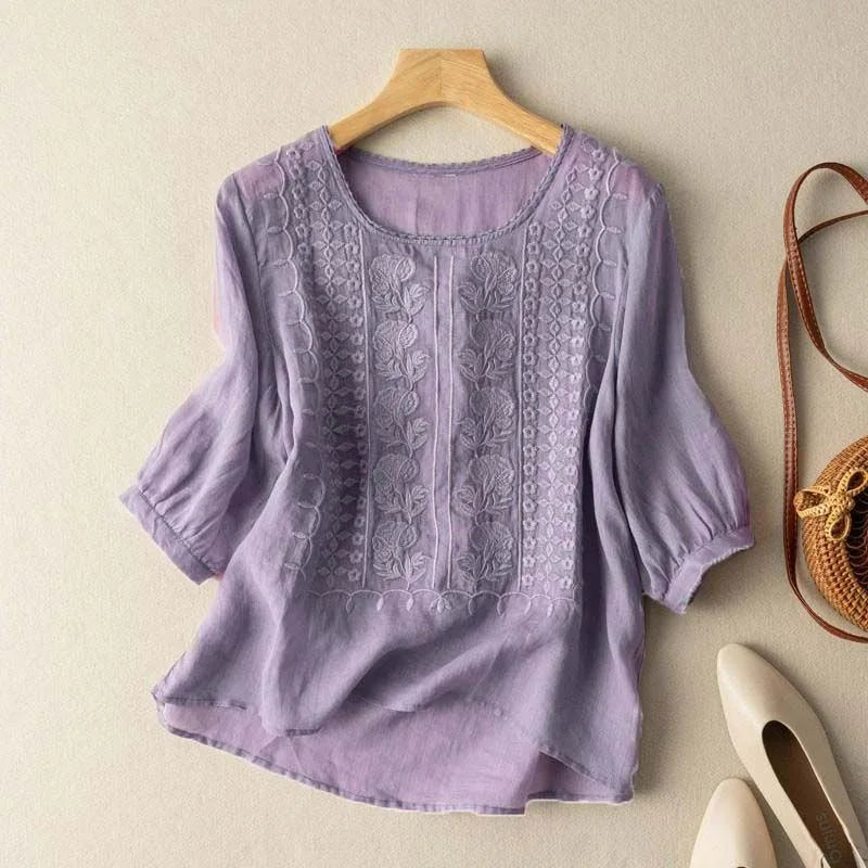 Embroidered Summer Blouse for Women, Plus Size