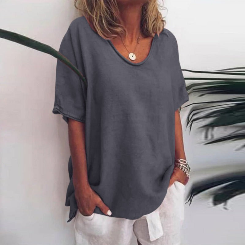 V-Neck Short Sleeve Blouse for Women, Refined Style